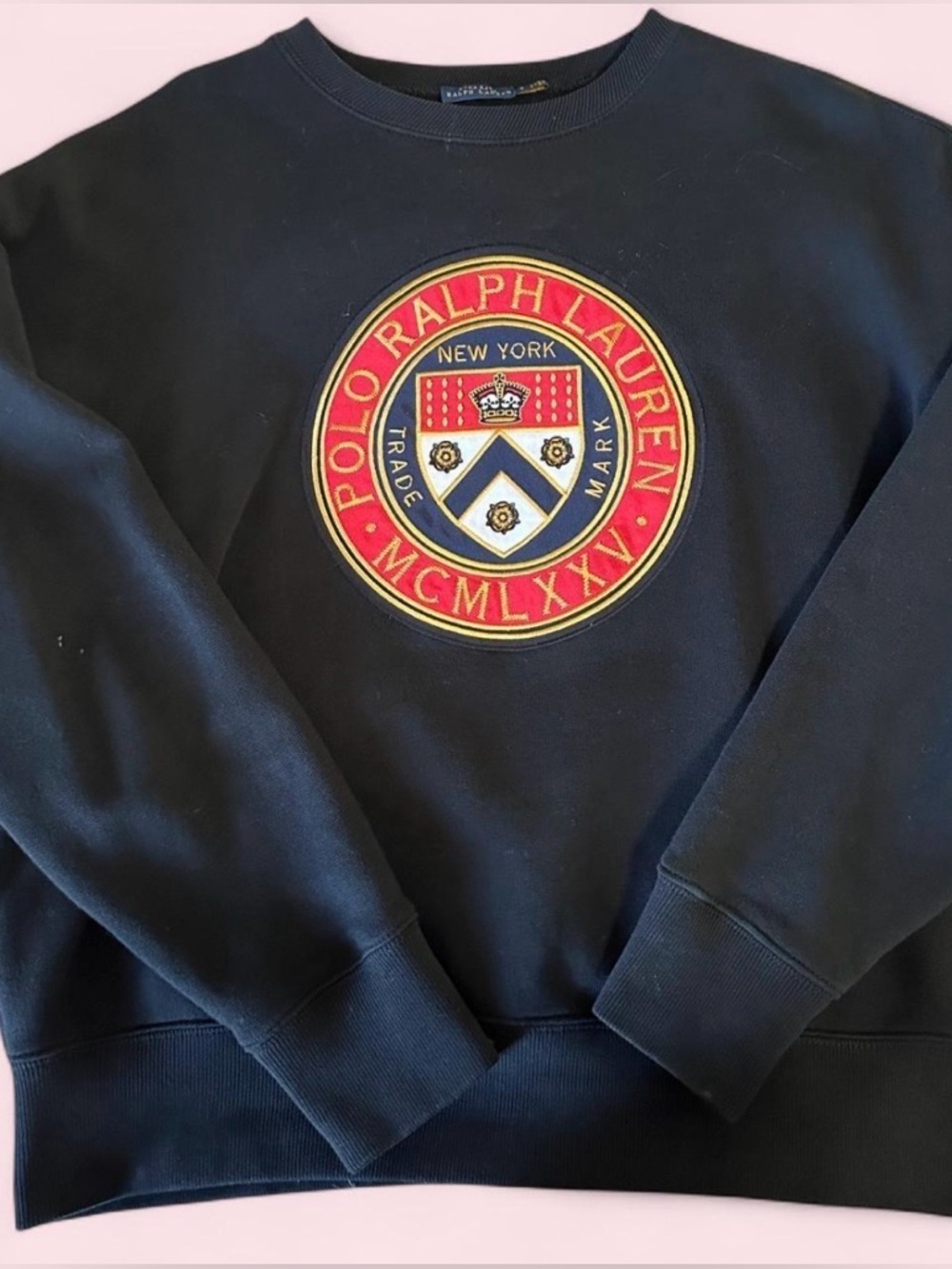 Ralph Lauren Black Crewneck Sweatshirt with Red & Gold Crest